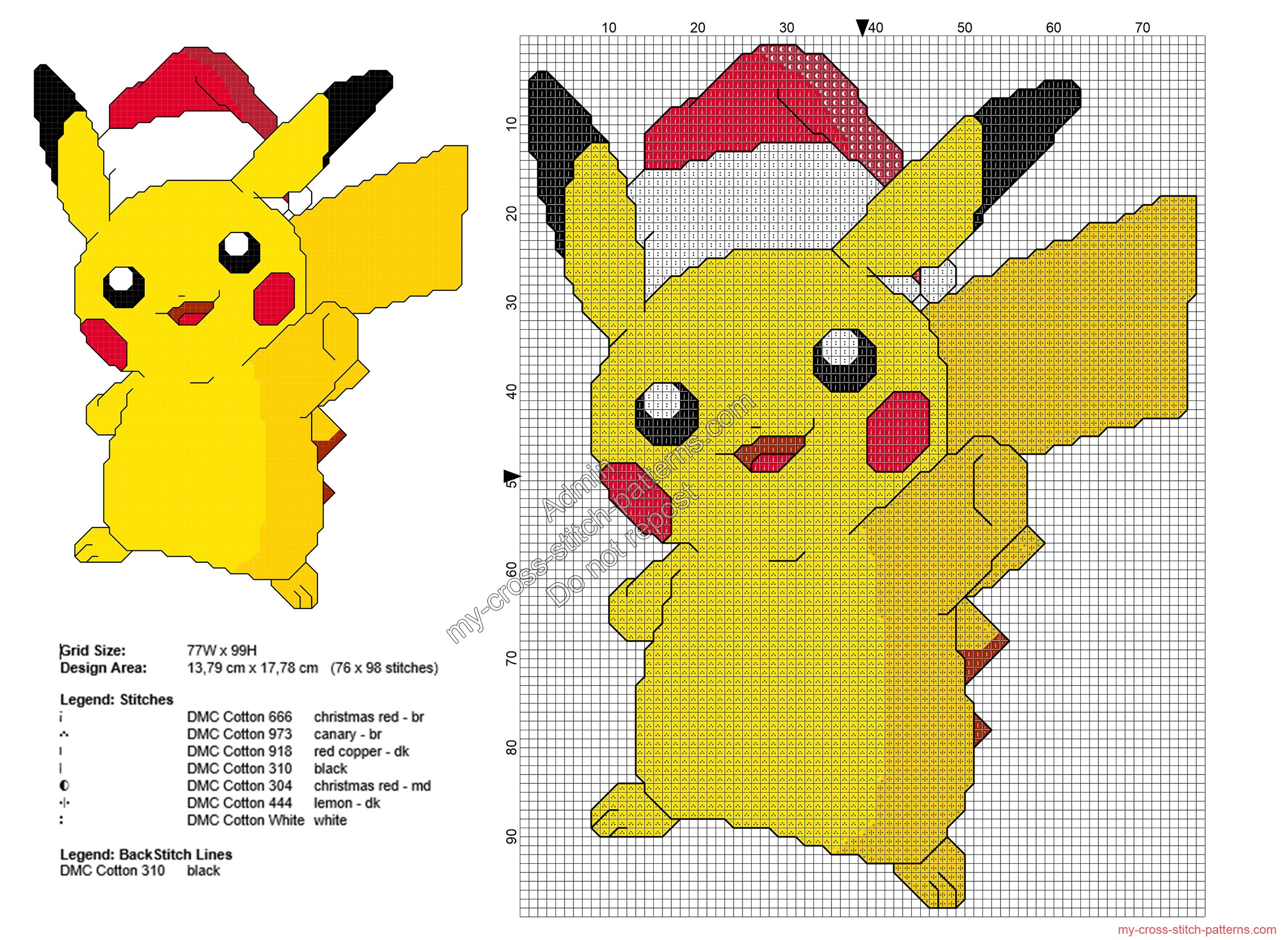 christmas_pikachu_free_cross_stitch_pattern_76x98