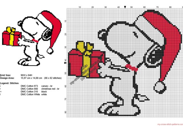 christmas_snoopy_with_a_present_free_cross_stitch_pattern_88x82