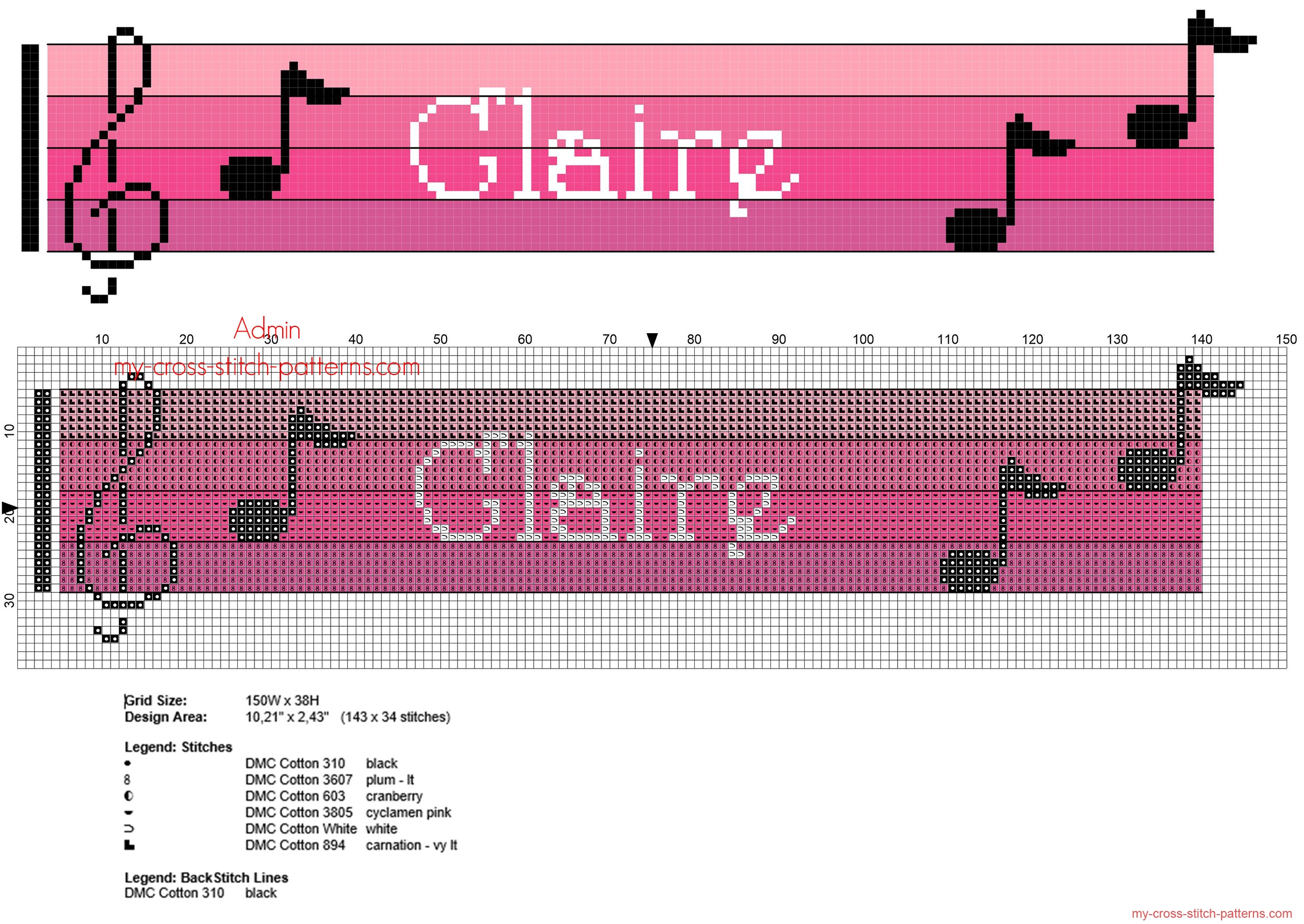 claire_cross_stitch_baby_female_name_with_pink_colors_sheet_music