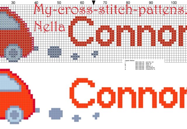 connor_name_with_toy_car_cross_stitch_patterns