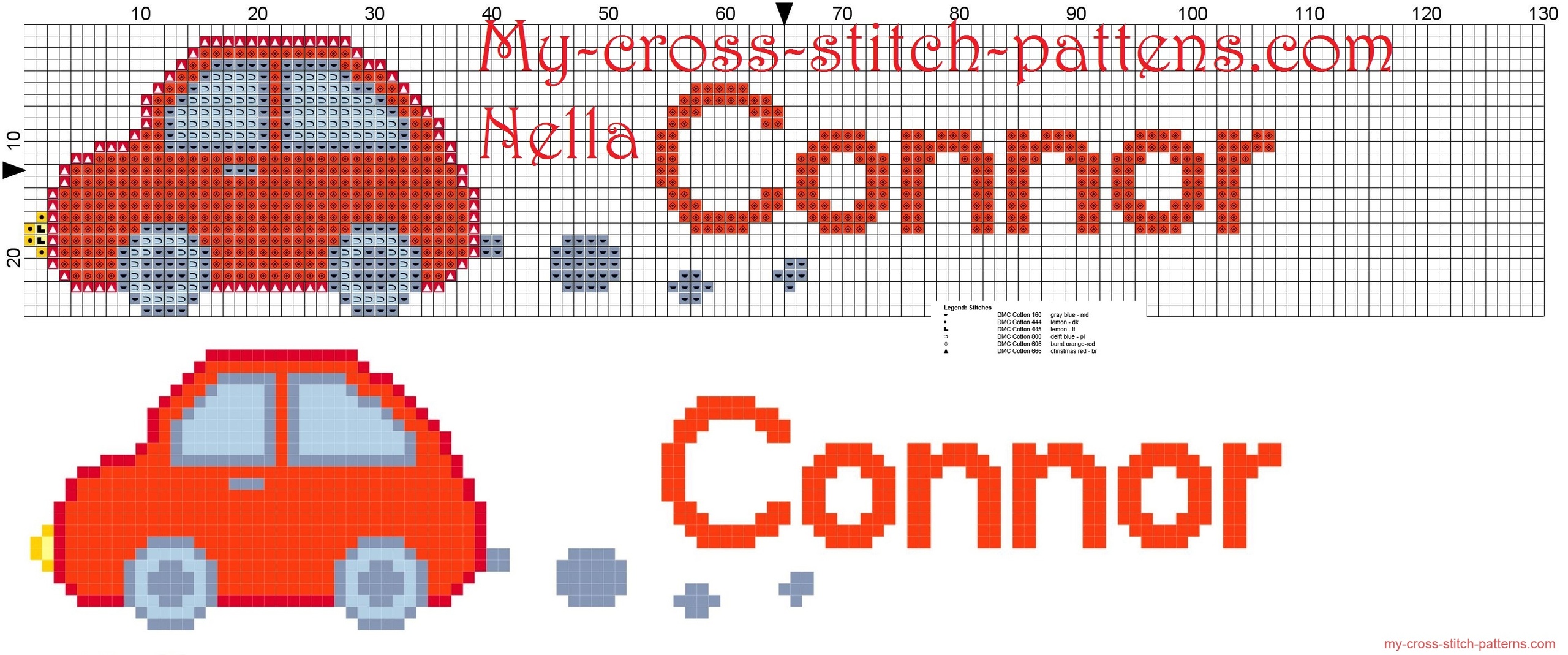connor_name_with_toy_car_cross_stitch_patterns