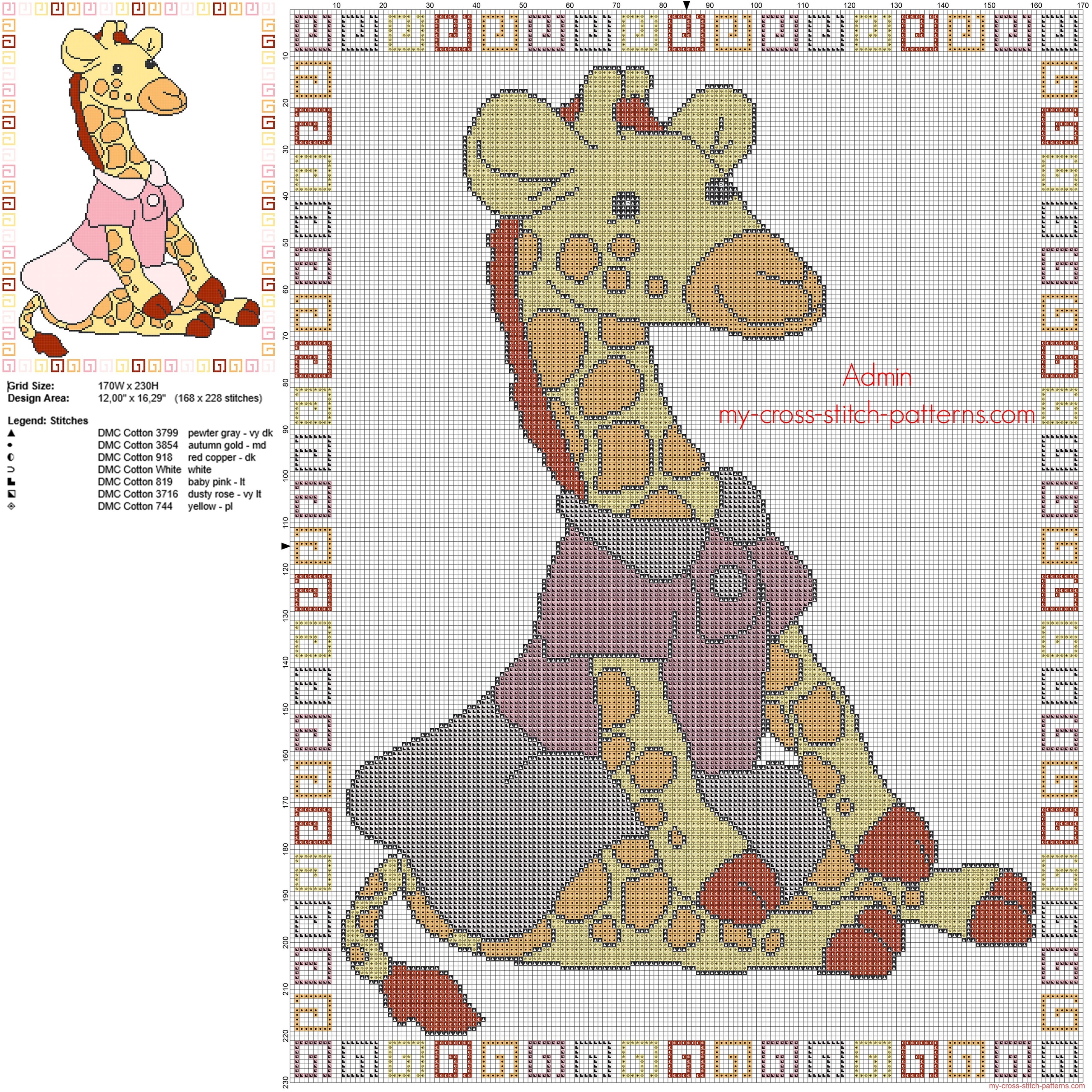 cross_stitch_baby_blanket_with_baby_giraffe_with_pink_dress_free_pattern_download