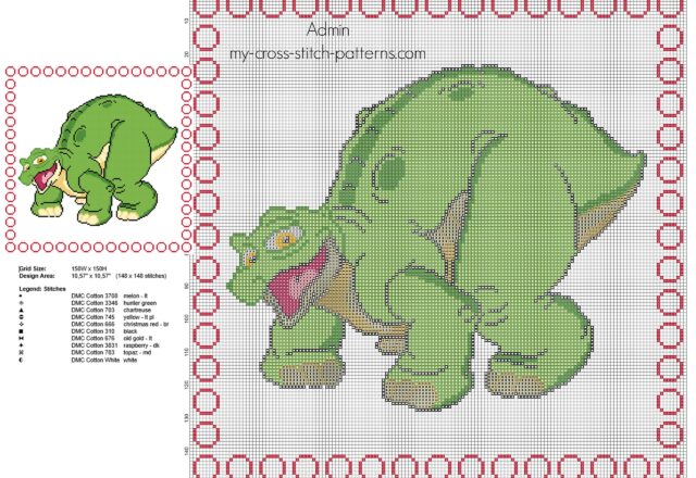 cross_stitch_children_baby_pillow_with_spike_dinosaur_from_the_land_before_time_cartoon