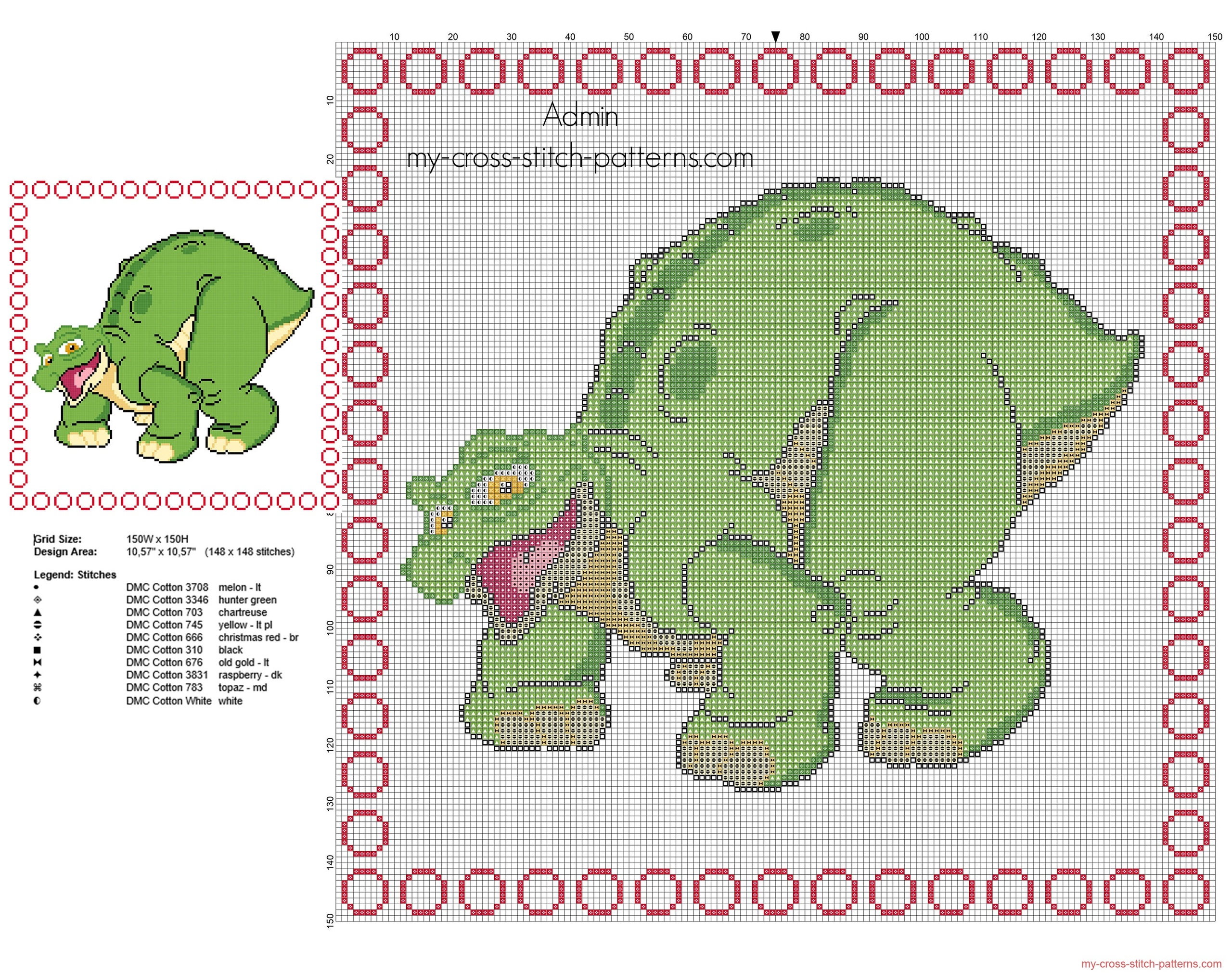 cross_stitch_children_baby_pillow_with_spike_dinosaur_from_the_land_before_time_cartoon