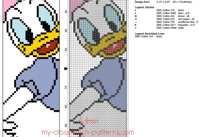 cross_stitch_children_bookmark_with_disney_daisy_duck