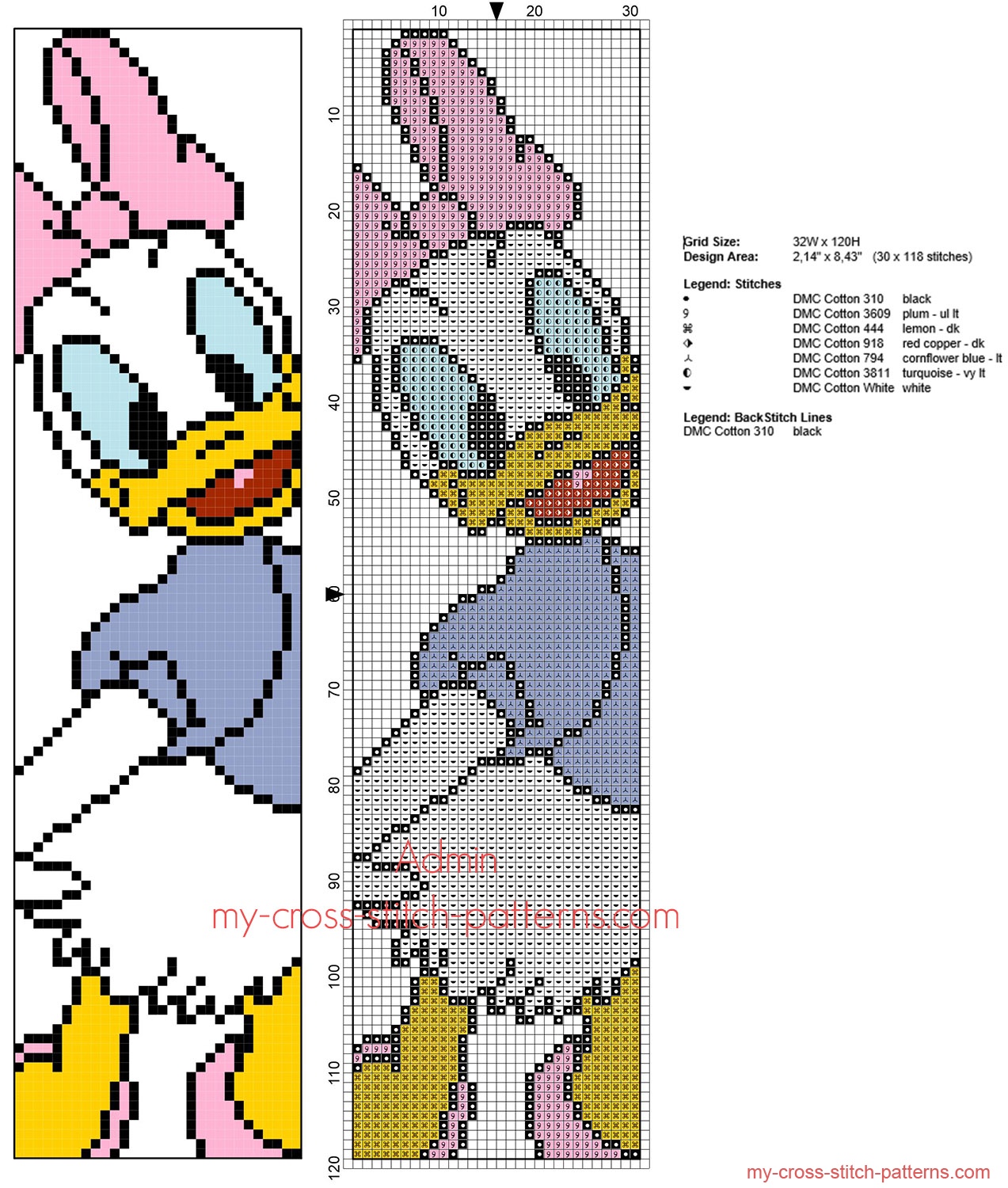 cross_stitch_children_bookmark_with_disney_daisy_duck