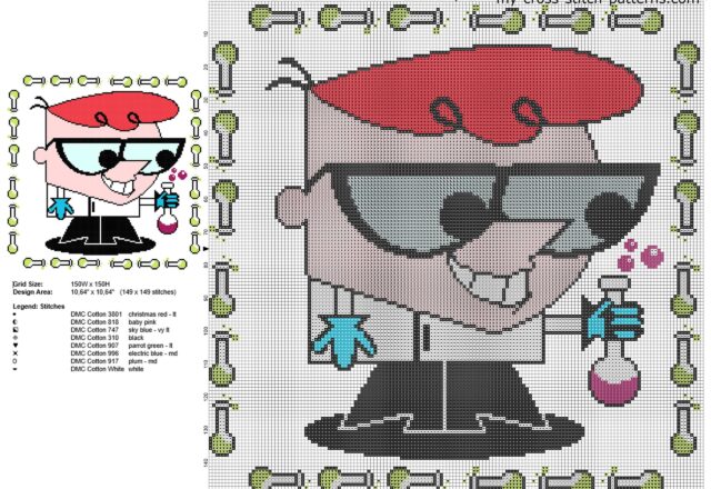 cross_stitch_children_pillow_with_dexters_laboratory_and_some_test_tubes
