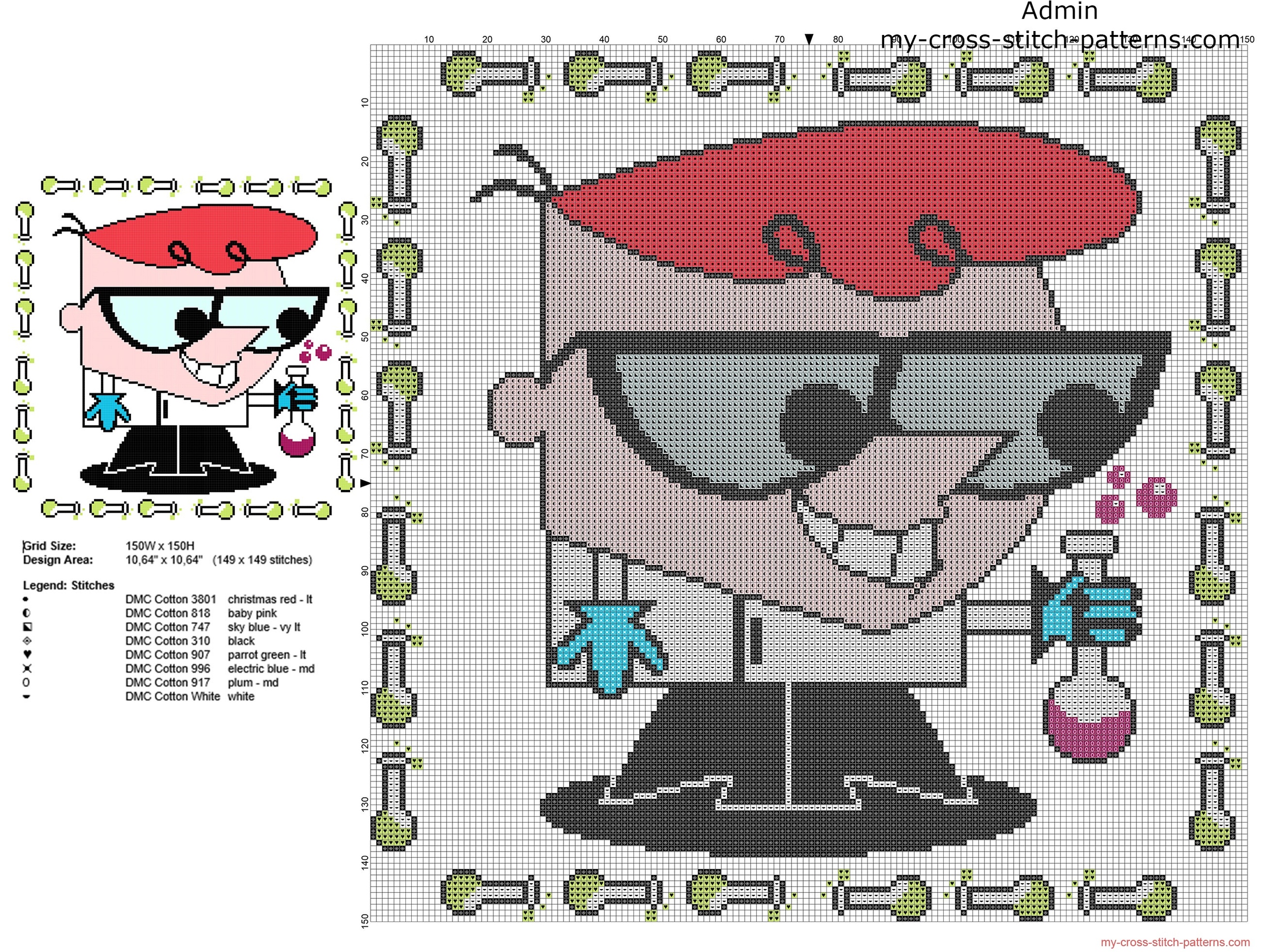 cross_stitch_children_pillow_with_dexters_laboratory_and_some_test_tubes