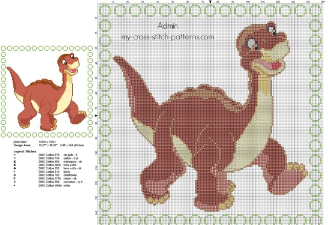 cross_stitch_children_pillow_with_littlefoot_from_the_land_before_time_cartoon