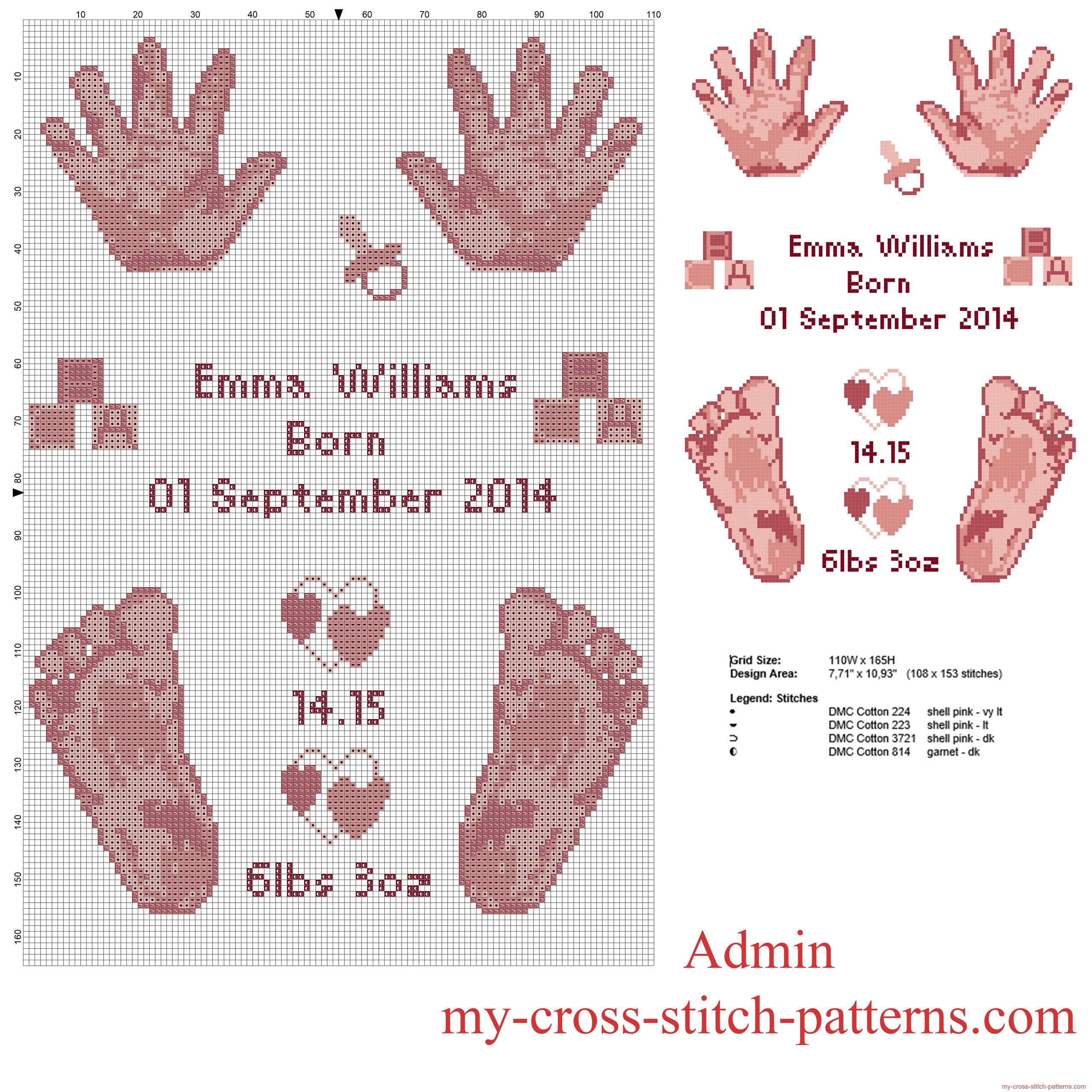 cross_stitch_pattern_birth_record_with_baby_pink_hands_and_feet_free_download