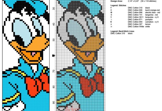 cross_stitch_pattern_bookmark_for_children_with_disney_donald_duck