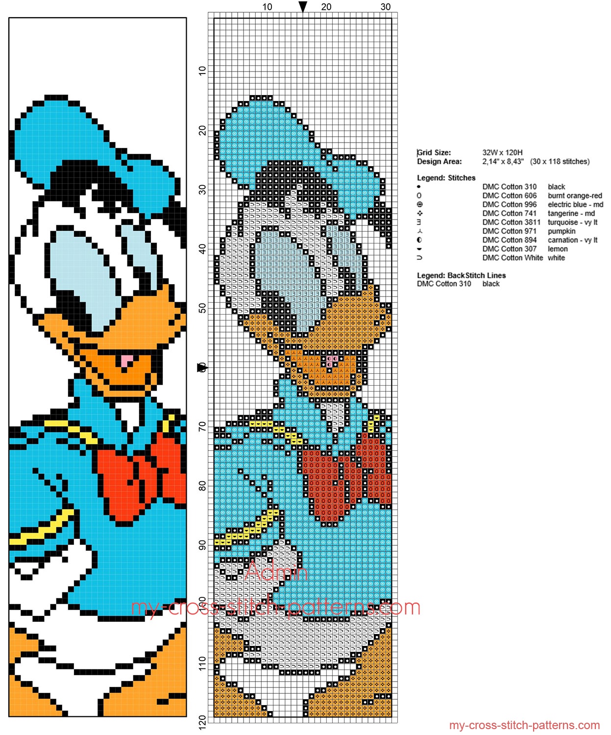cross_stitch_pattern_bookmark_for_children_with_disney_donald_duck