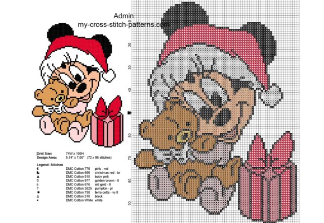 cross_stitch_pattern_christmas_baby_minnie_with_teddy_bear