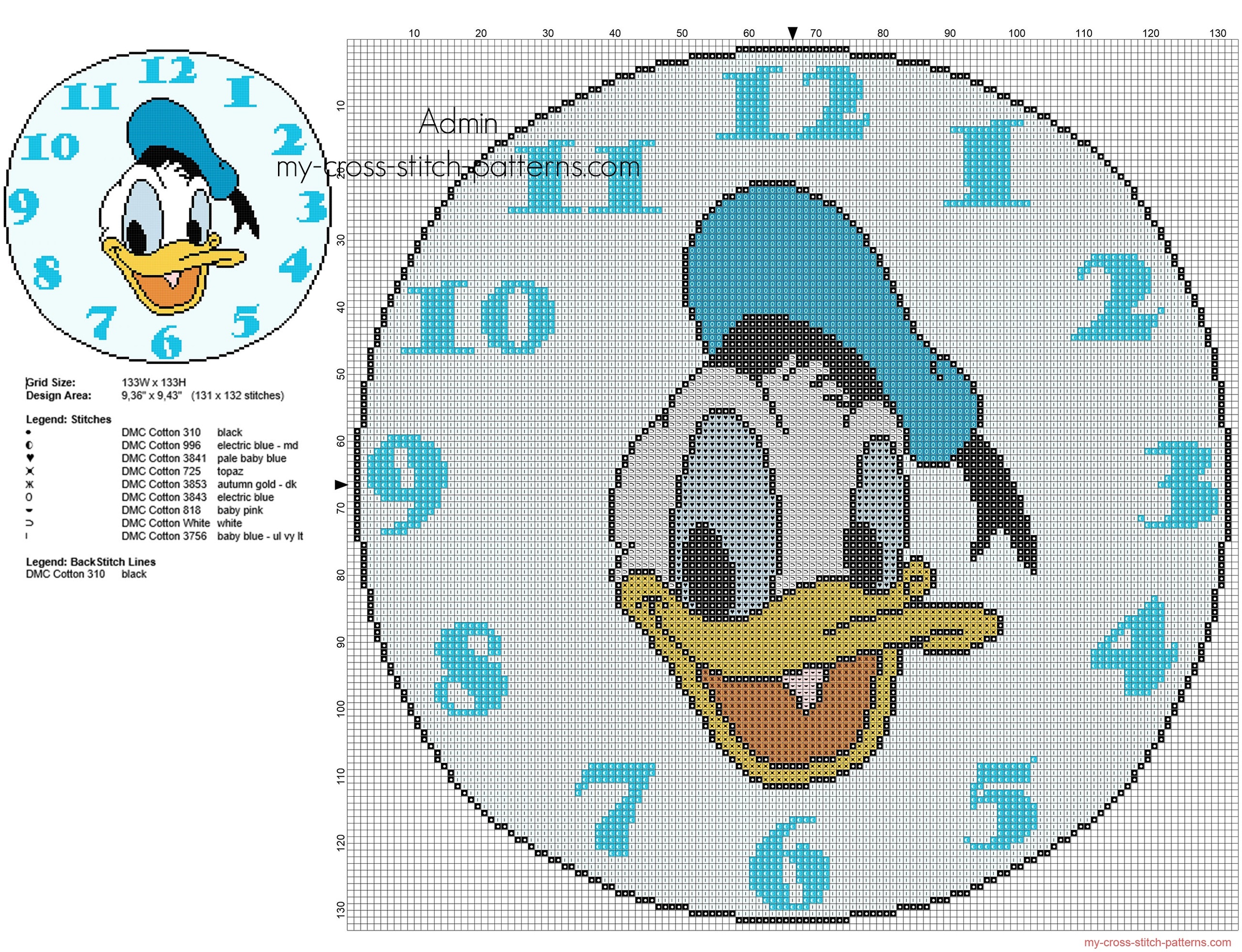 cross_stitch_pattern_clock_with_disney_donald_duck_face