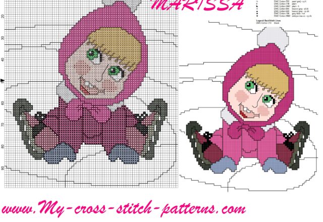 cross_stitch_pattern_masha_and_bear_on_ice_rink_with_skates