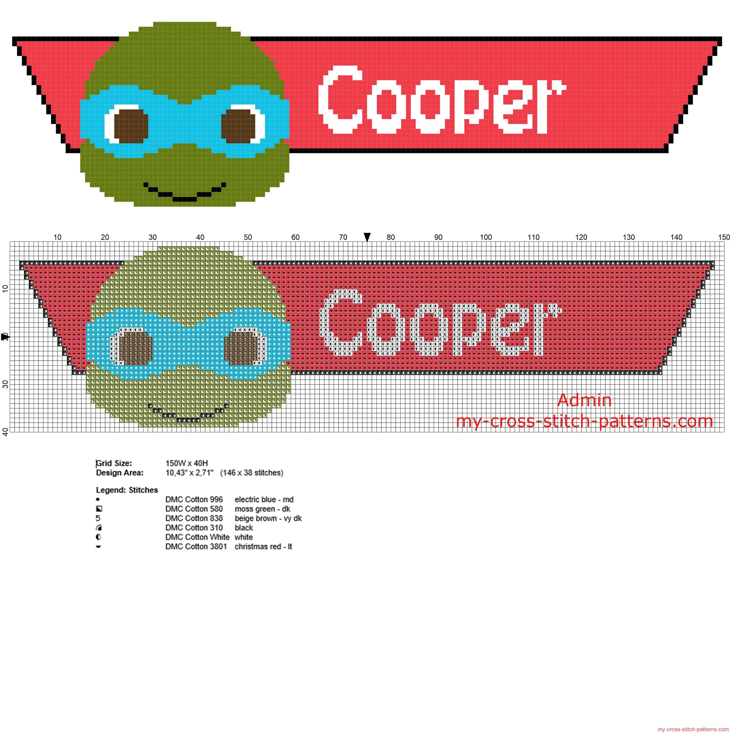 cross_stitch_pattern_name_cooper_with_ninja_turtles_leo_character_free_download