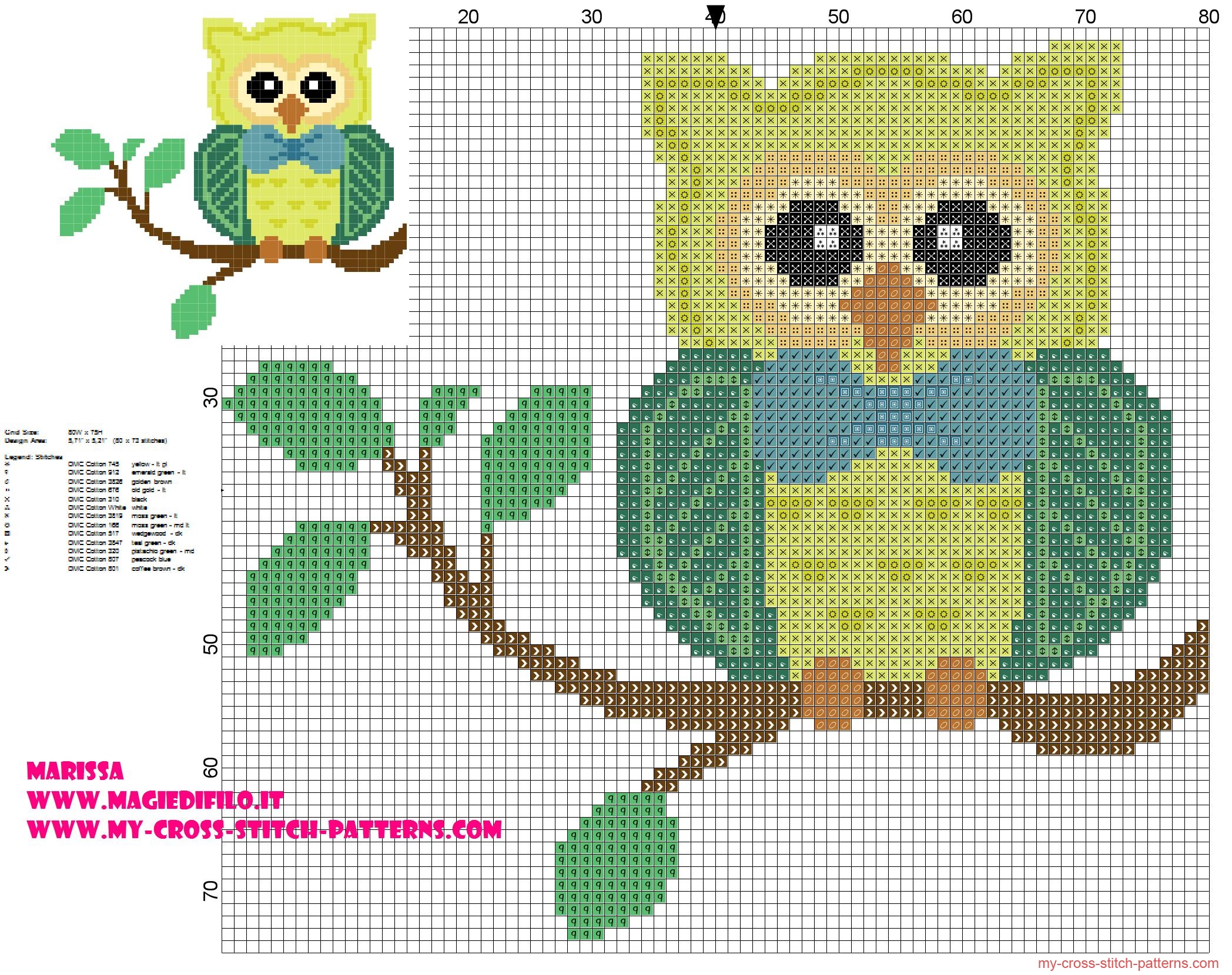 cross_stitch_pattern_owl_on_branch_with_bow_tie_