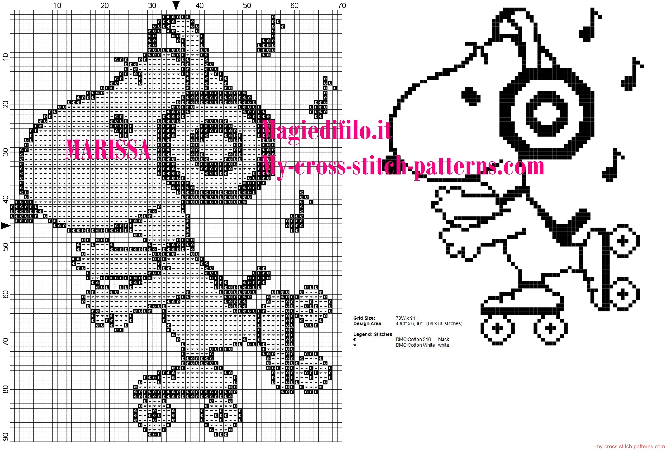 cross_stitch_pattern_snoopy_on_skates_listening_to_music