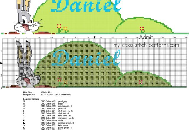 daniel_cross_stitch_baby_name_with_cartoons_character_bugs_bunny