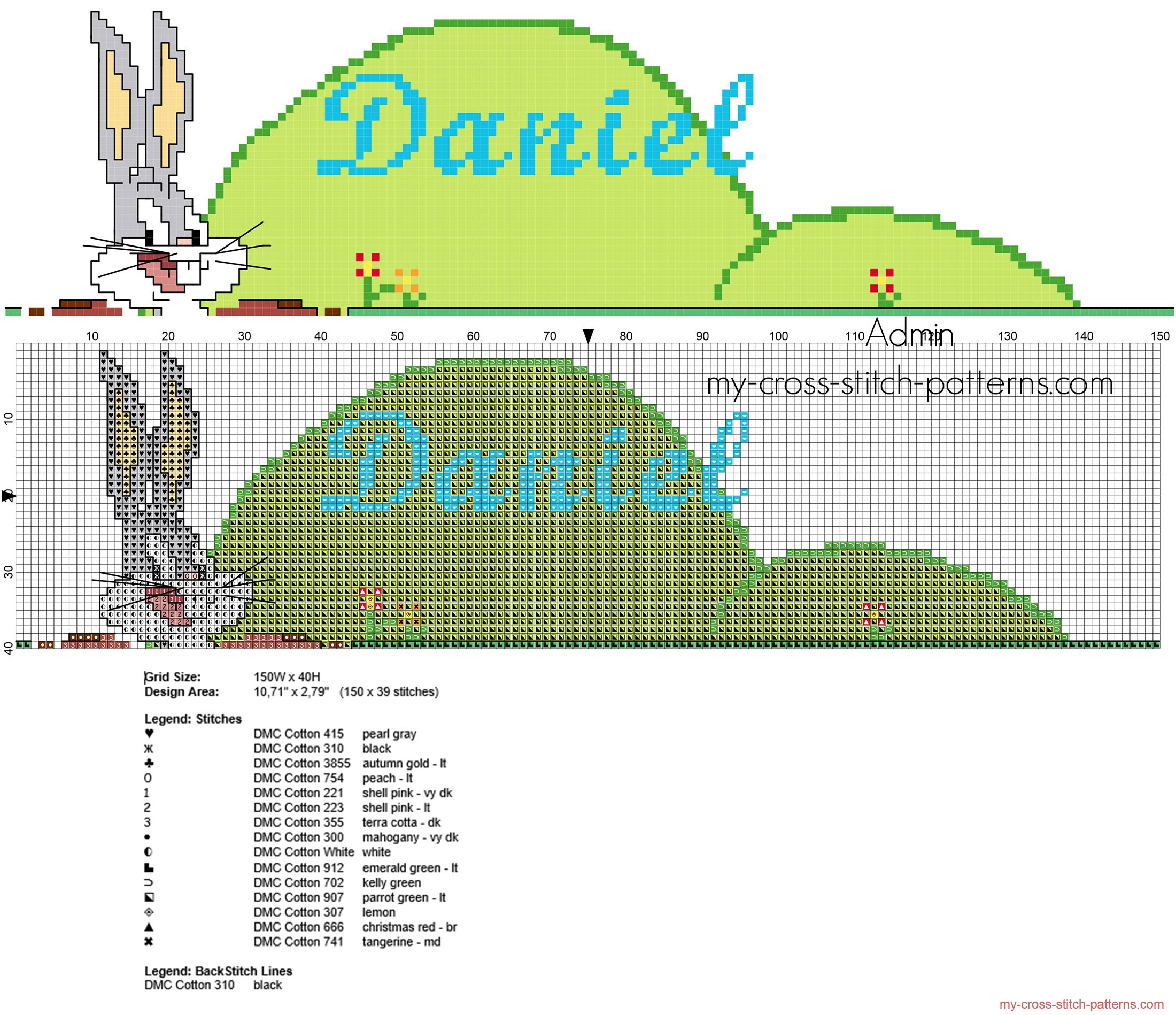 daniel_cross_stitch_baby_name_with_cartoons_character_bugs_bunny