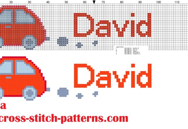 david_name_with_toy_car_cross_stitch_patterns