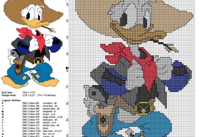 disney_donald_duck_cowboy_free_cross_stitch_pattern_with_back_stitch