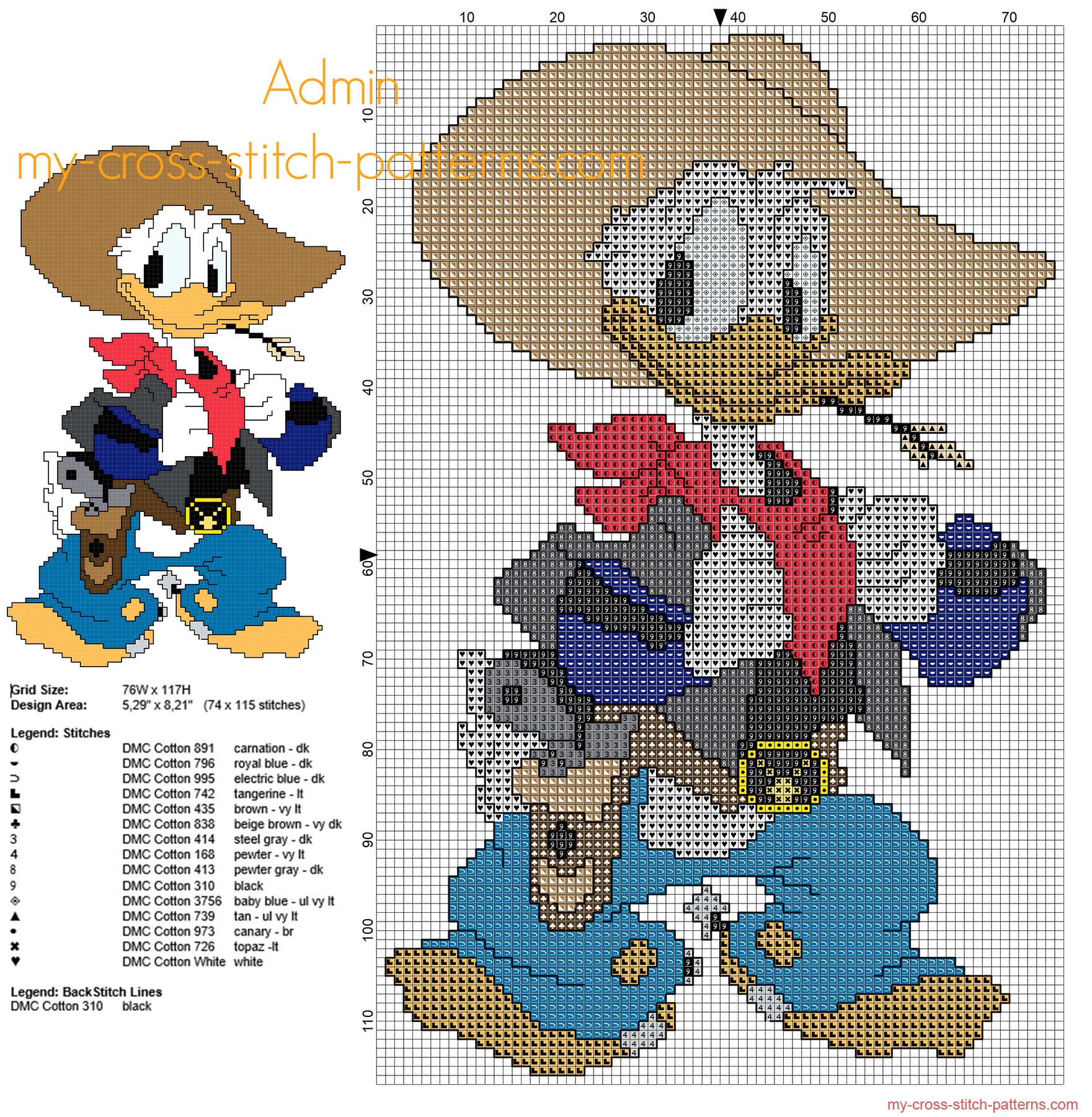 disney_donald_duck_cowboy_free_cross_stitch_pattern_with_back_stitch