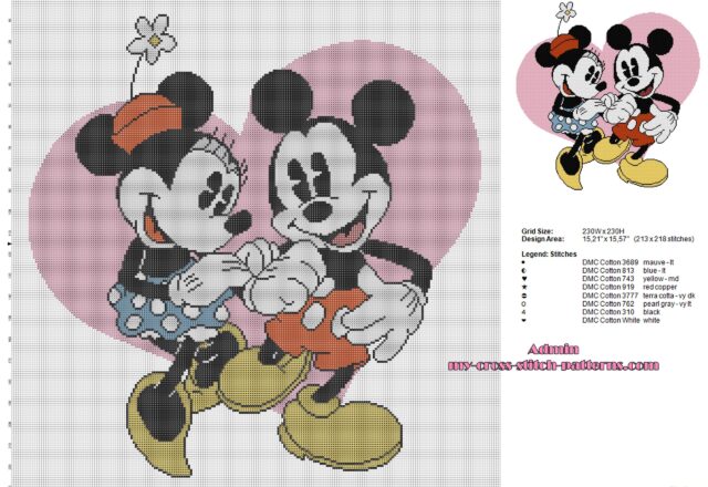 disney_mickey_mouse_and_minnie_with_pink_heart_cross_stitch_baby_blanket_idea
