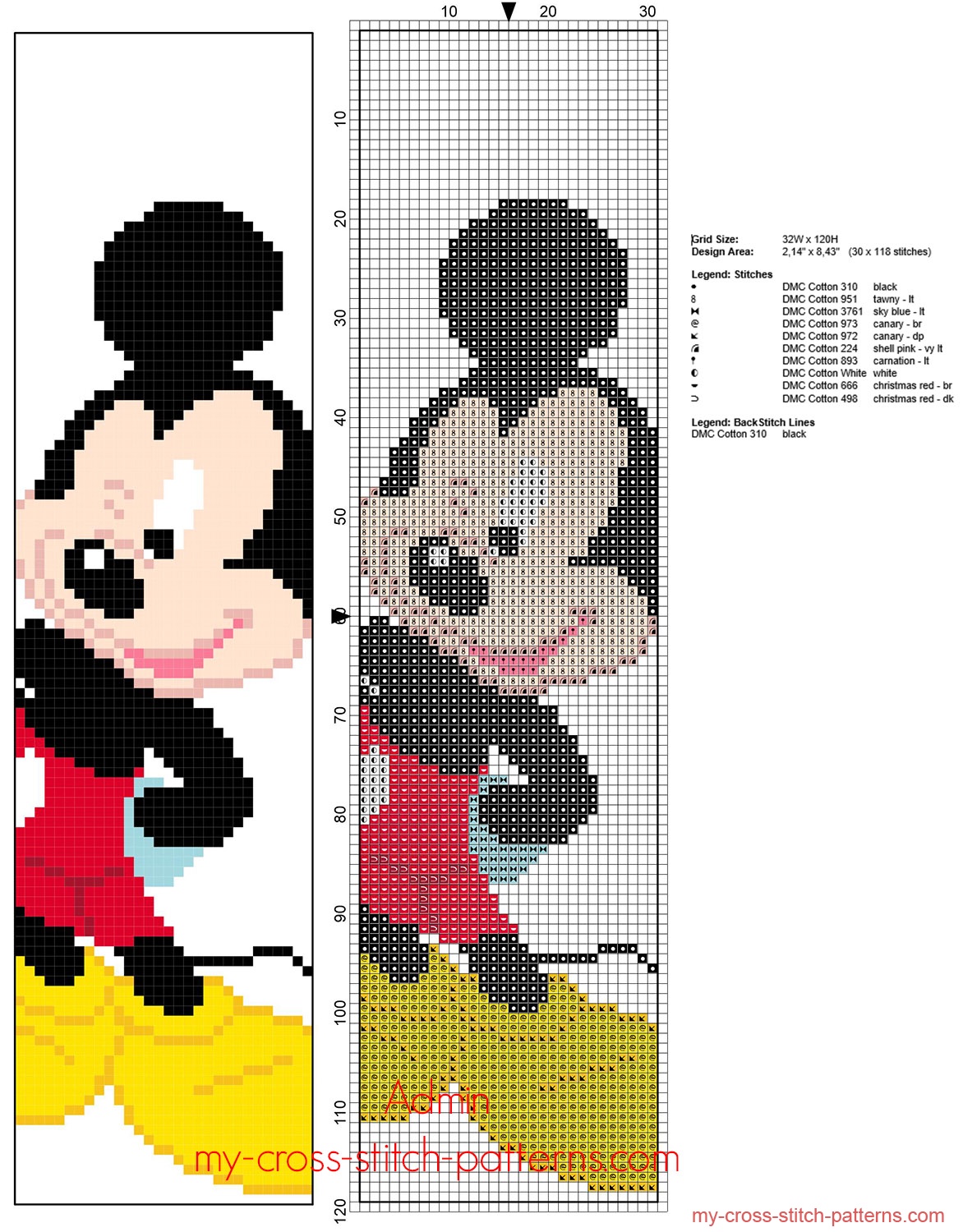 Disney Mickey Mouse children bookmark free cross stitch pattern - free cross stitch patterns simple unique alphabets baby