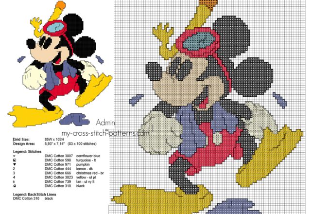 disney_mickey_mouse_with_flippers_and_goggles_cross_stitch_pattern