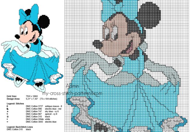 disney_minnie_mouse_princess_cinderella_cross_stitch_pattern