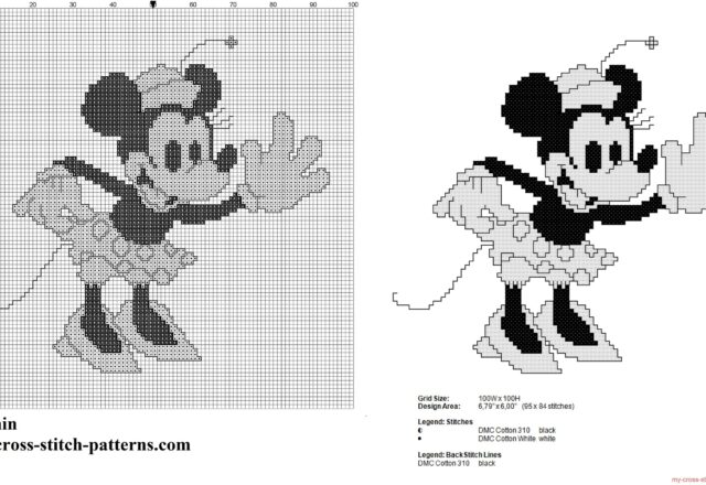 disney_minnie_mouse_vintage_black_and_white_cross_stitch_pattern