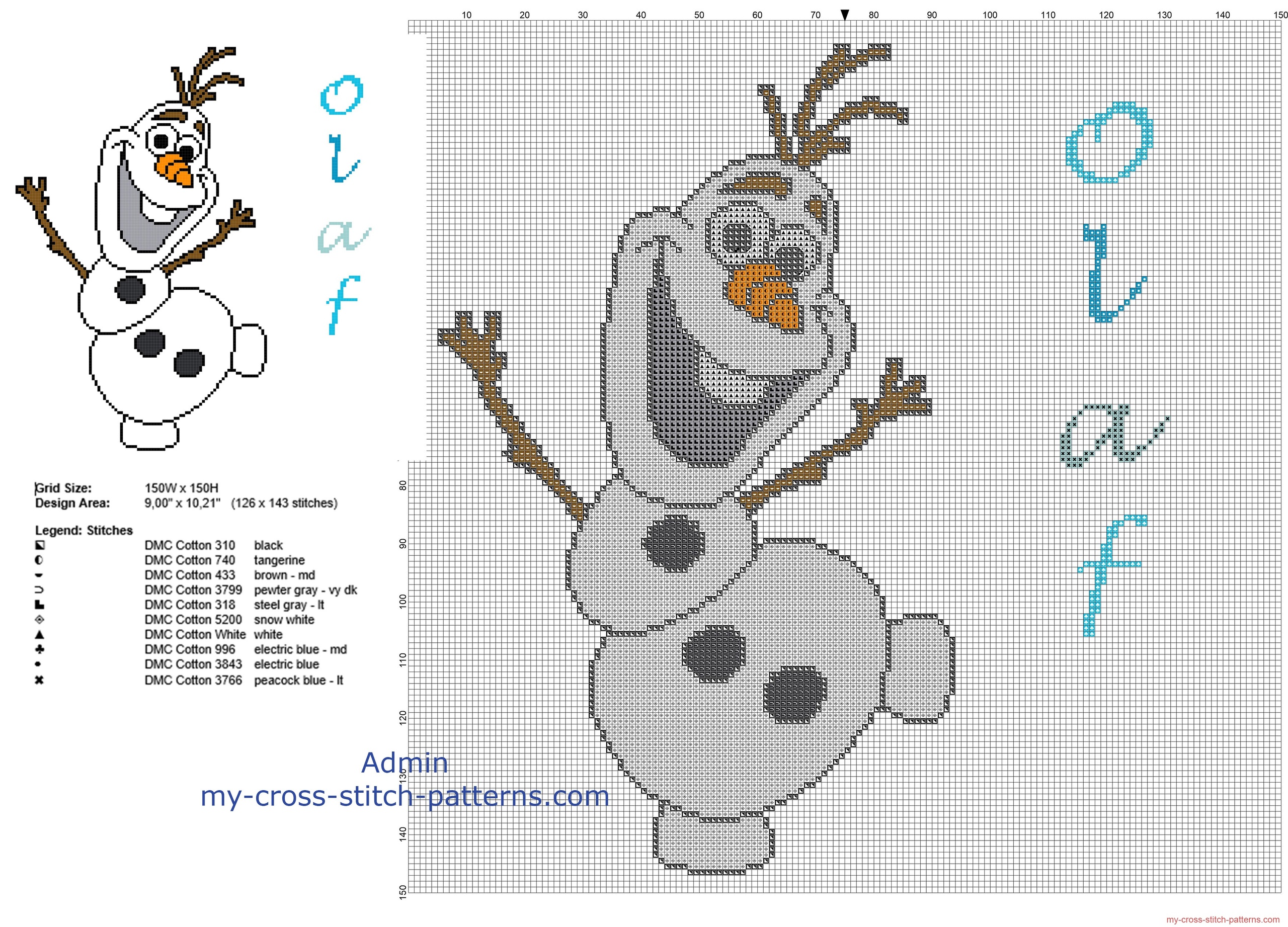 disney_olaf_snowman_free_cross_stitch_pattern_big_size_about_150_stitches