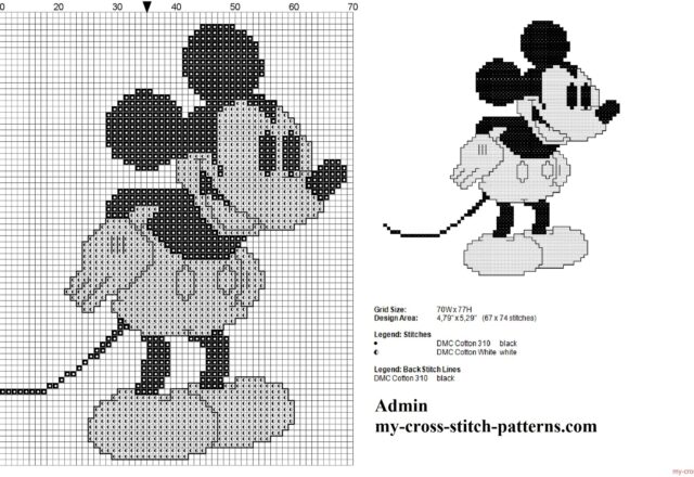 disney_vintage_mickey_mouse_black_and_white_cross_stitch_pattern