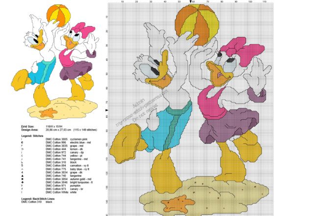 donald_and_daisy_playing_volleyball_free_disney_cross_stitch_pattern