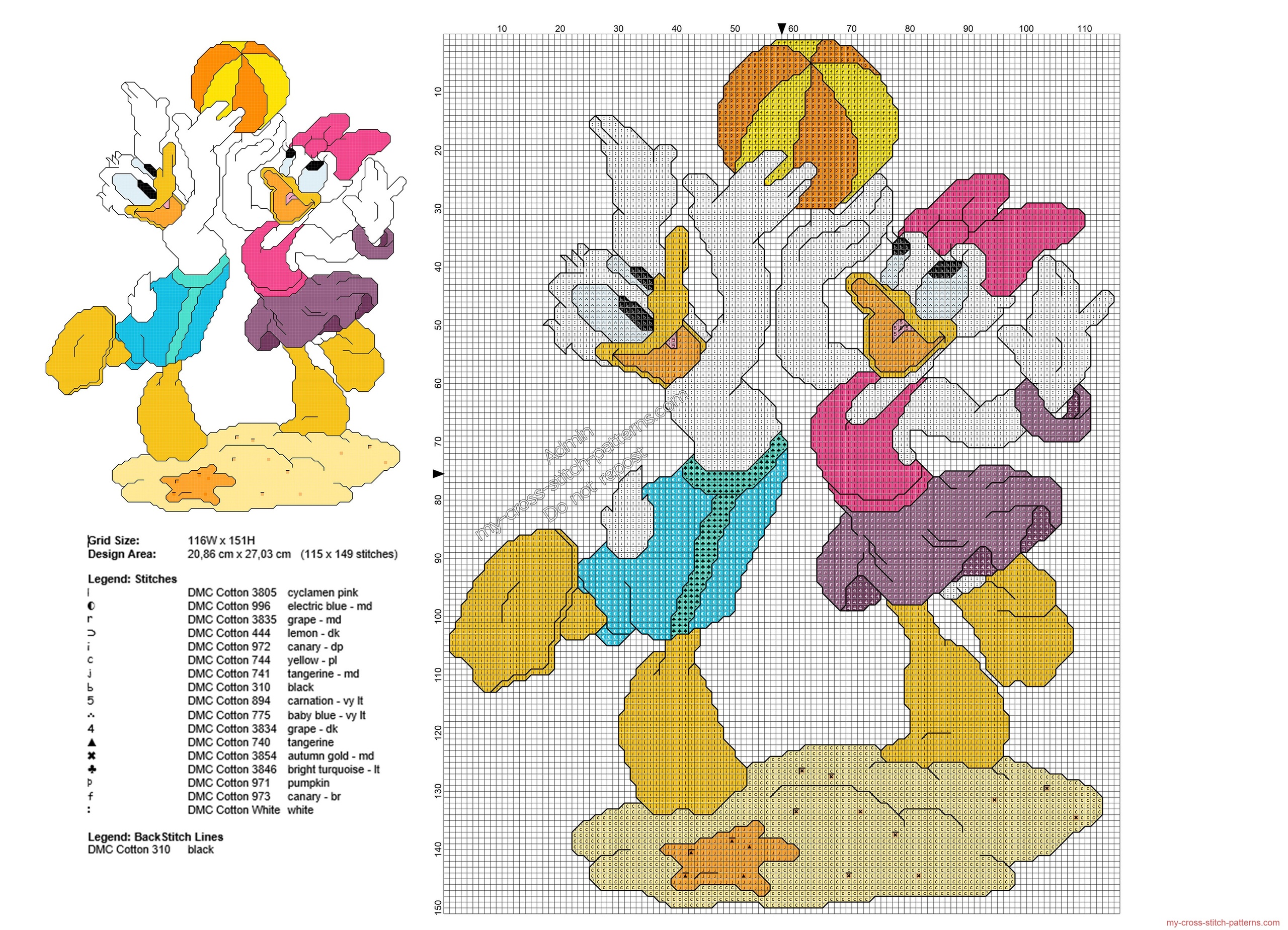 donald_and_daisy_playing_volleyball_free_disney_cross_stitch_pattern