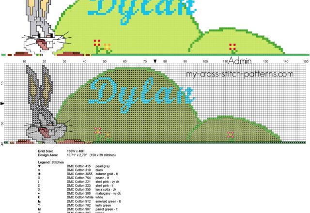 dylan_cross_stitch_pattern_baby_name_with_cartoons_characters_bugs_bunny