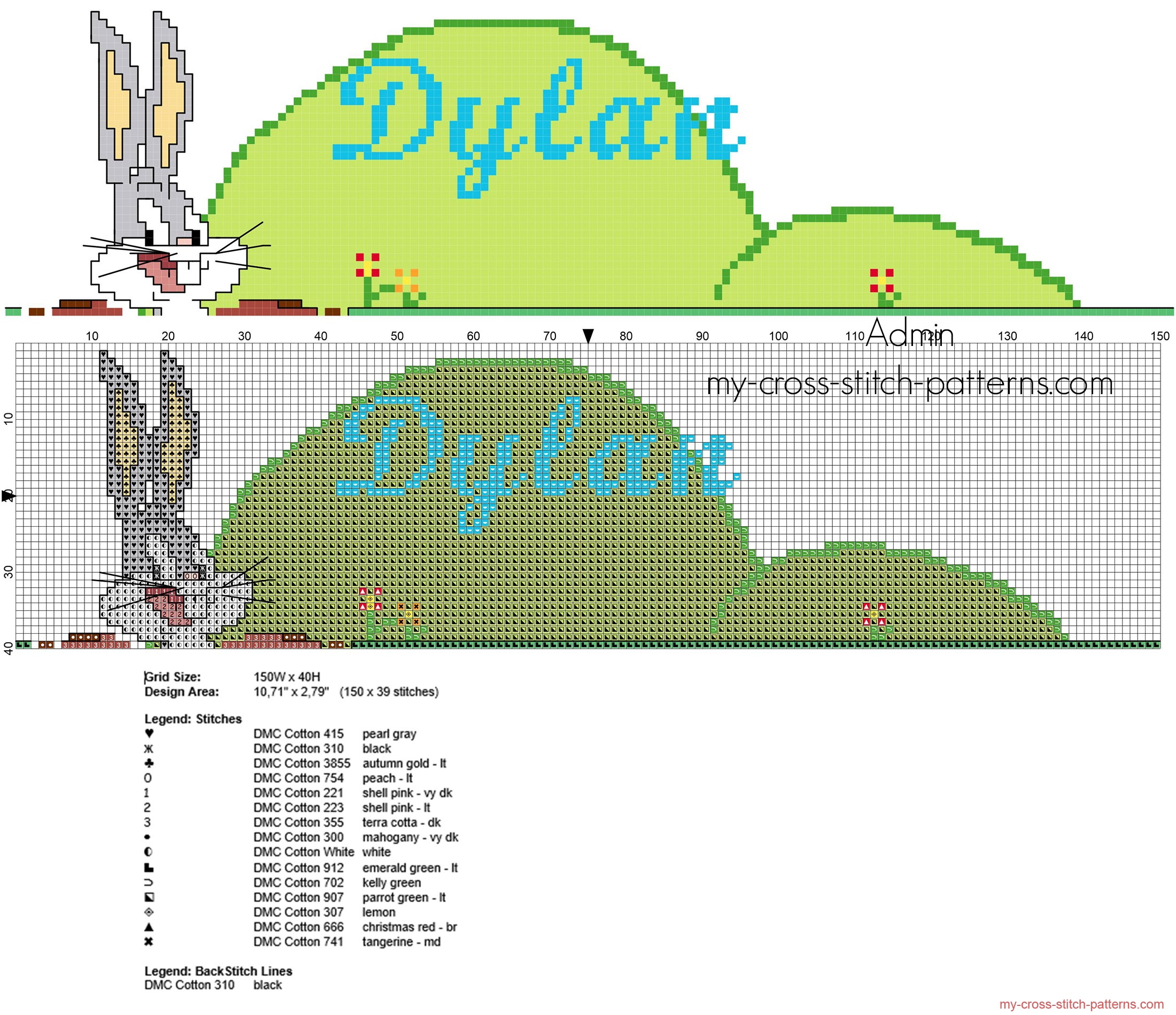 dylan_cross_stitch_pattern_baby_name_with_cartoons_characters_bugs_bunny