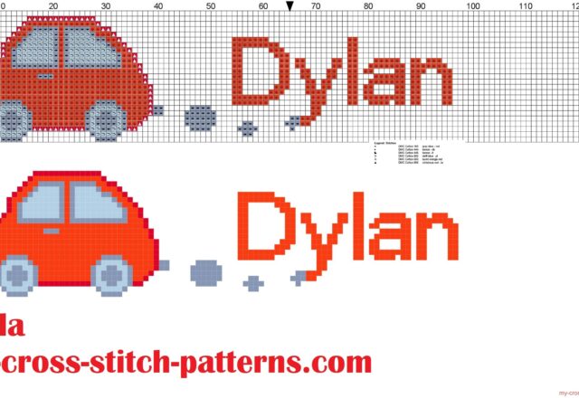 dylan_name_with_toy_car_cross_stitch_patterns