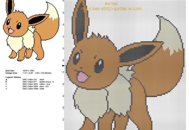 eevee_pokemon_first_generation_number_pokedex_113_free_cross_stitch_pattern