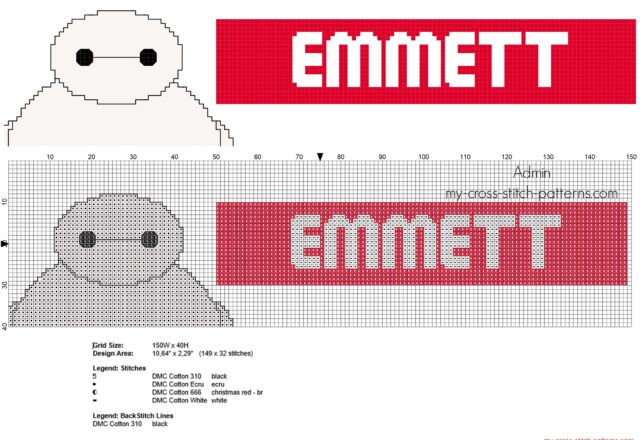 emmett_cross_stitch_baby_male_name_with_disney_big_hero_6_baymax