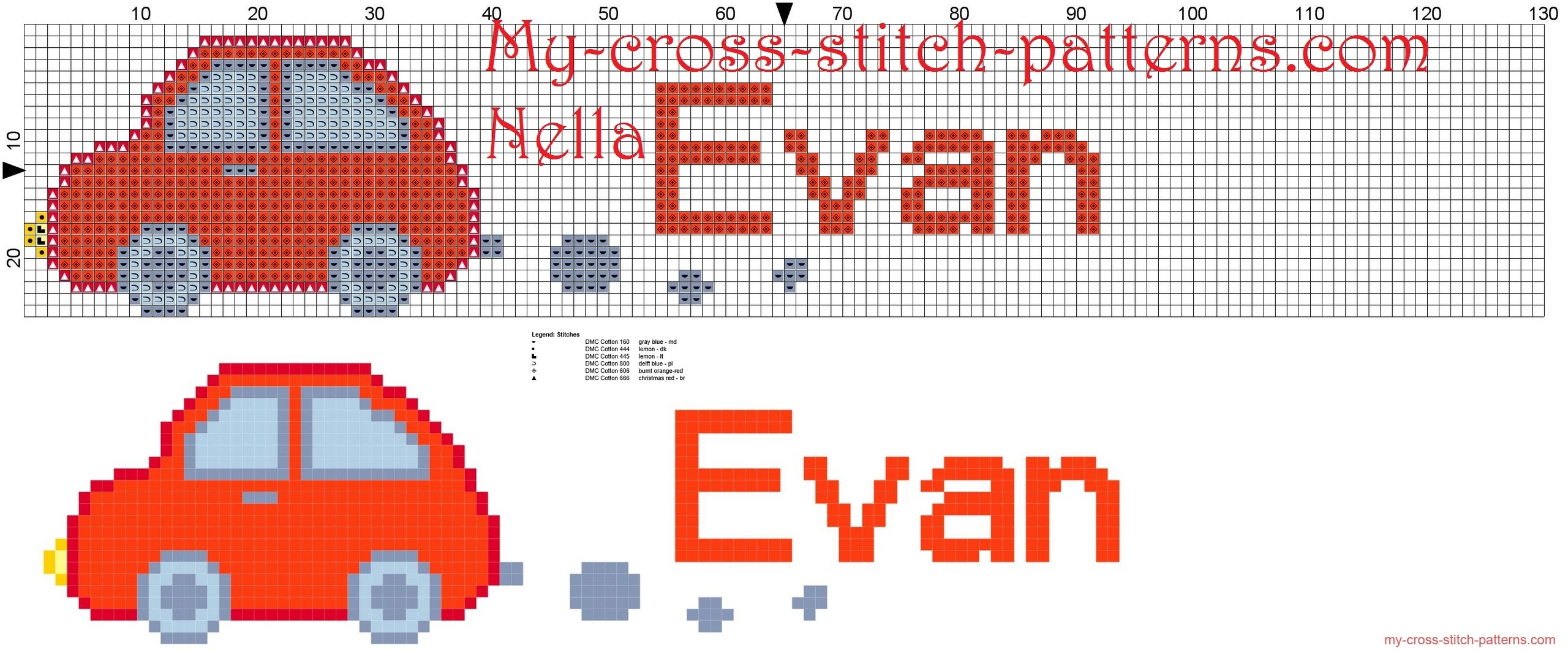evan_name_with_toy_car_cross_stitch_patterns