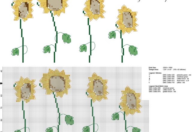 four_sunflowers_flowers_elegant_cross_stitch_pattern