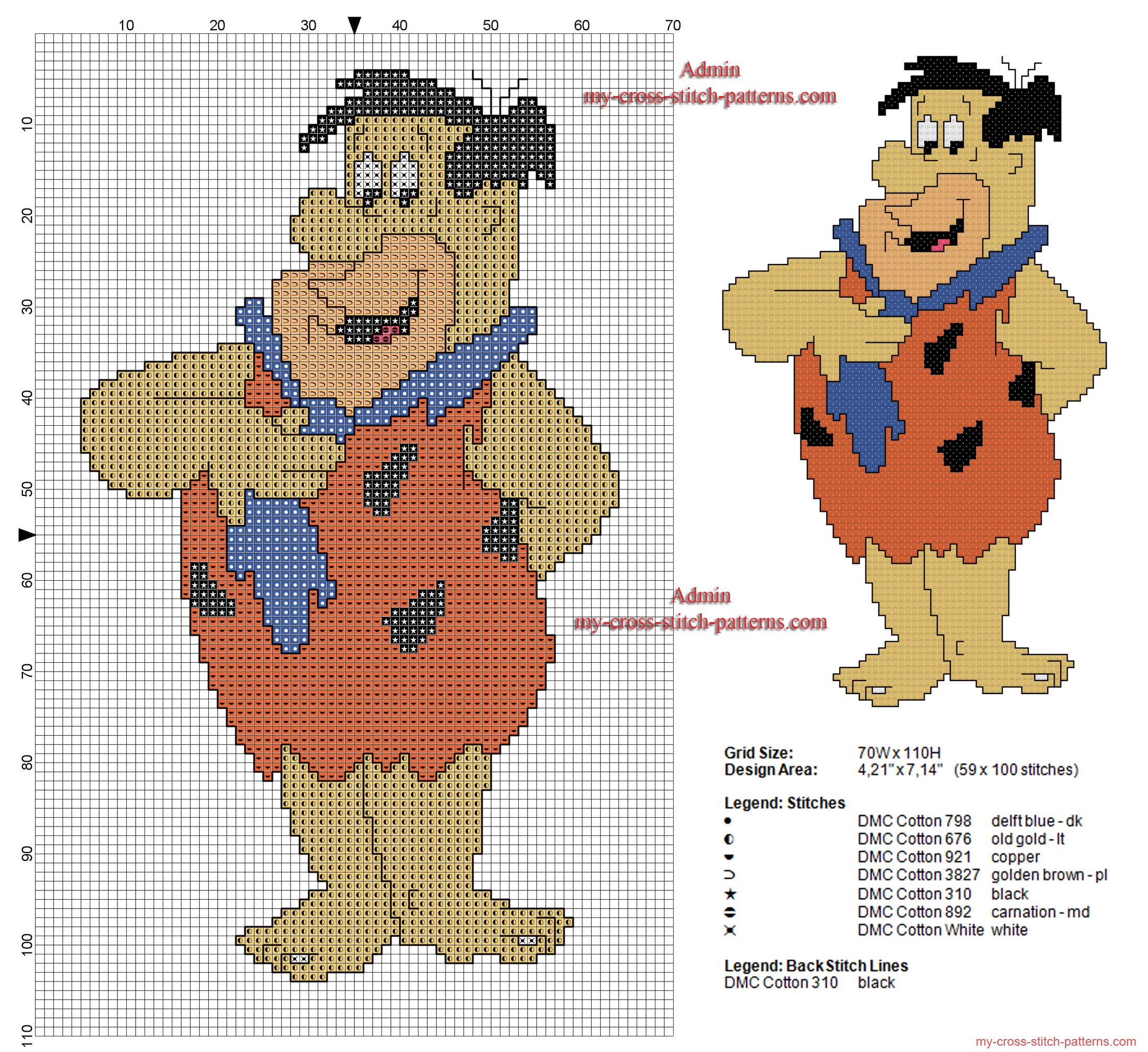 Fred Flintstone free cross stitch pattern 59 x 100 stitches free