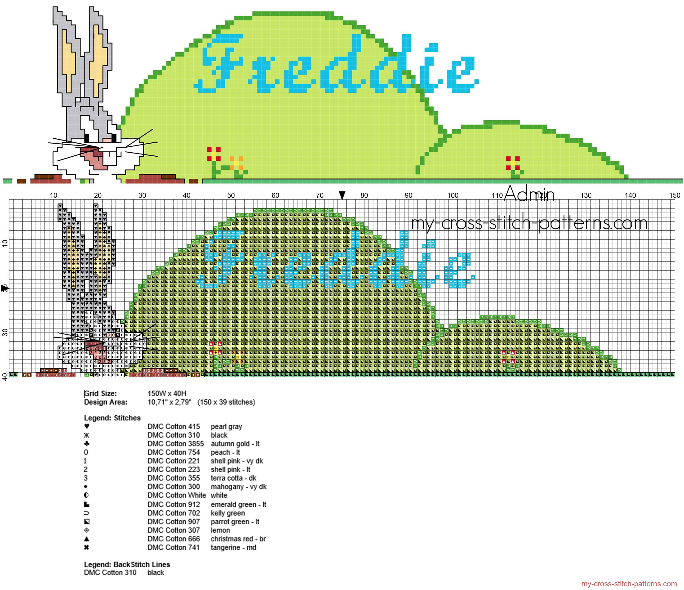 freddie_cross_stitch_baby_male_name_with_looney_tunes_bugs_bunny