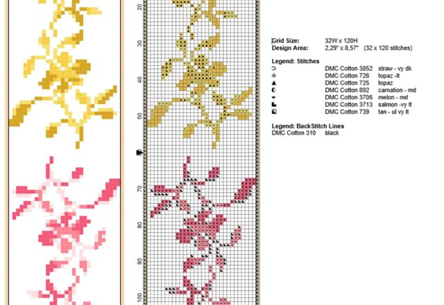 free_cross_stitch_bookmark_with_small_yellow_and_pink_flowers
