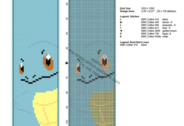 free_cross_stitch_pattern_bookmark_with_pokemon_squirtle_32_x_120