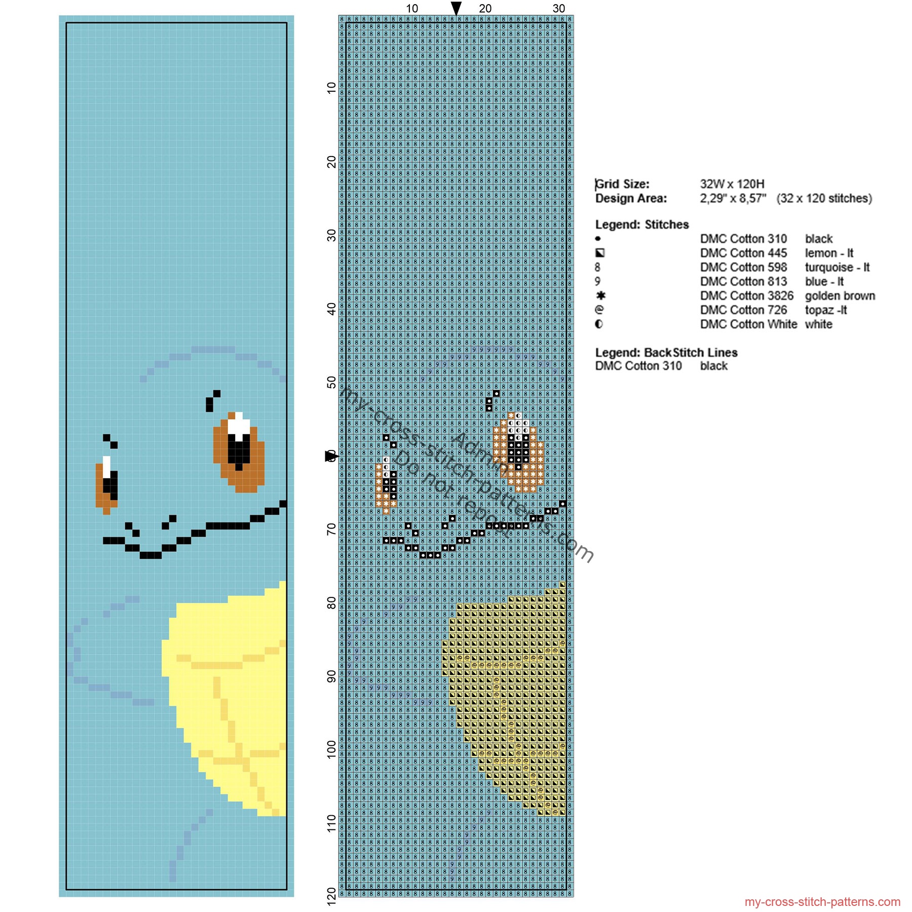 free_cross_stitch_pattern_bookmark_with_pokemon_squirtle_32_x_120