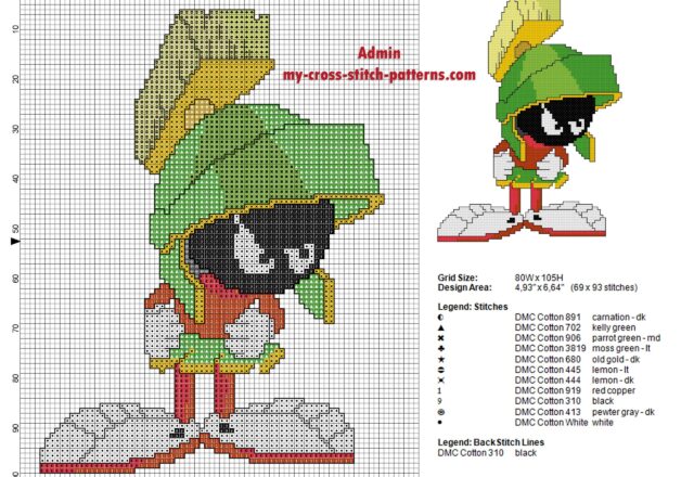 free_cross_stitch_pattern_marvin_the_martian_looney_tunes_uses_back_stitch