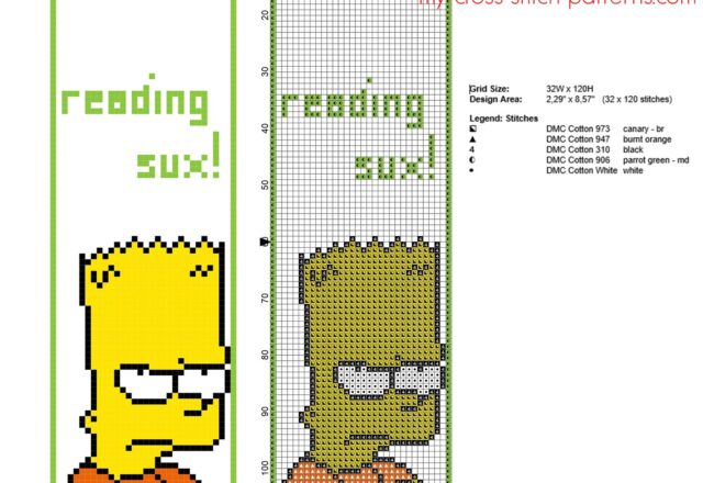 funny_cross_stitch_bookmark_with_bart_simpson_free_download_size_32_x_120_stitches